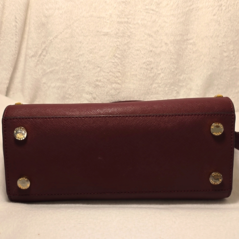 Michael Kors Burgundy Medium Selma Studded Saffiano Satchel - Picture 4 of 14
